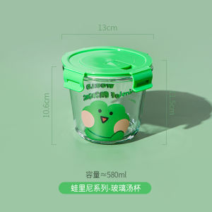 Cute Glass Lunch Box with Lid Microwave Safe Divided Soup Bowl for Office Workers Students round Shape Adult Dinnerware