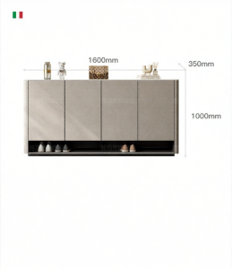 Entrance Shoe Cabinet Storage Organizer Solid Wood Saddle Leather