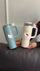 SITARAYURIแท้% แก้วเก็บความร้อน-เย็น 900ml พร้อมหูจับ ฝา 2in1 ใช้หลอด-ดื่มตรงได้ สแตนเลส304 เก็บอุณหภูมิได้ยาวนาน