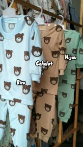 Setelan Baju Bayi Piyama Panjang Kepala Beruang Warna Viori Size 6-18 Bulan ZPY65