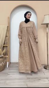 PRODAK TERBARU GAMIS LEBARAN MEWAH GAMIS CRINGKLE COMBINASI BURKAT BAJU WANITA DEWASA MUSLIMAH MODERN TERLARIS