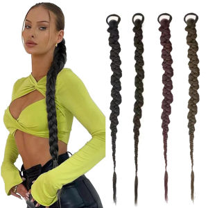 Synthetic Rubber Band Ponytail Long Braid Hair Black Brown Fake False Hairpiece Ponytails Extension for Women