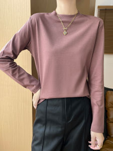 White Loose Long Sleeve T-Shirt Womens Casual Style Silk Luster Stand Collar Base Shirt Inner Wear Cotton Straight Tube Top