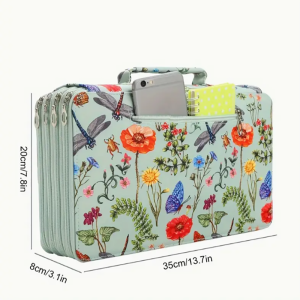 Vibrant Dragonfly and Floral Pencil Case - 300-Hole Design Durable Fabric Storage Bag Suitable for Pencils Markers Scissors - Portable Office Art Supplies Storage Box Dragonfly Decoration Art Supplies Storage Colorful Illustrations Sturdy Struc...
