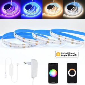 Đèn LED Dải COB Thông Minh WiFi RGB+CCT 12V Có Thể Điều Chỉnh Độ Sáng 1m-5m RGBCW Bộ Đèn Trang Trí Phòng Tiệc Tương Thích Với Điều Khiển Bằng Giọng Nói Siri