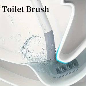 1pc Flexible Silicone Toilet Brush with Long Handle and 360 Degree Rotation - Wall Mounted Design for Bathroom Cleaning