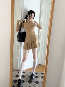 Sweet And Spicy Girl Polo Shirt with Pleated Skirt Body Shape Highlighting Fashionable Autumn Winter Womens Clothing