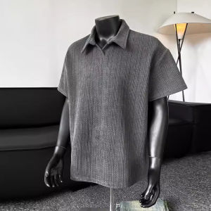 ZHUOCAN | Summer New Heavy Shoulder Plaid Stripe Polo Shirt T-Shirt