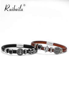 Ruibeila Vintage Leather Bracelet 925 Silver Mens Fashionable Couple Hand Chain Valentines Day Gift European Style Pure Silver