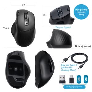 Hinomi | Chuột Không Dây Bluetooth Ergonomic Type-C Sạc Lại Yên Tĩnh Đa Chế Độ