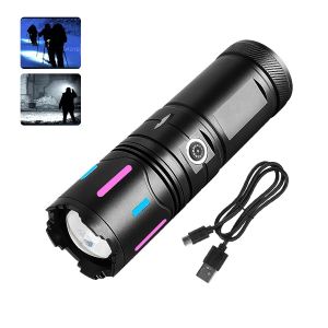 7800 มิลลิแอมป์ไฟฉายที่มีประสิทธิภาพสูงสุด USB ชาร์จยุทธวิธีซูมไฟฉาย OLED จอแสดงผลระยะไกล 3000M โคมไฟสำหรับกลางแจ้ง