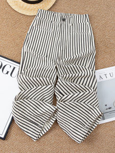 MEITESIJIAONU | Black and White Stripe Slim Lightweight Ice Silk Pants