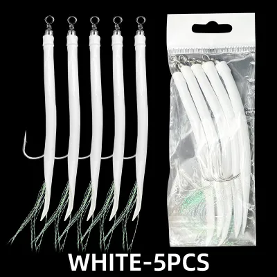 ShareShark | ShareShark 5Pcs CodfishFishing Eel Tube Jig Bait Shank Offset Hook Barbed Octopus Hook Rolling Swivel Thread Sea Fishing