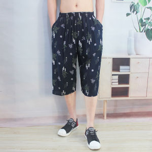 Faux Silk Mens Pants Artificial Cotton Shorts Sports Cotton Morning Exercise Pants Loose Plus Size Cropped Pants Breeches Casual Pants Thin