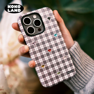 Kokoland Handmade Checkered Black White Ins Style Phone Case for  16Promax Two-In-One Full Cover Retro Korean Phone Shell