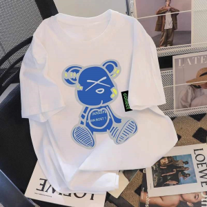 T-Shirt Wanita Lengan Pendek Motif Beruang Kartun & Huruf - Katun Bernapas Premium Bahan Sutra Es Tipis Tren 2025 Desain Streetwear Oversize Slim Fit Gaya Harajuku Minimalis Vintage Amerika Potongan Slimfit Kerah Bulat Menyembunyikan Lemak Tops