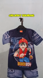 Setelan Baju Anak Karakter Viral Kartun Boboboy Navy Bahan Premium Usia 1-4 Th.