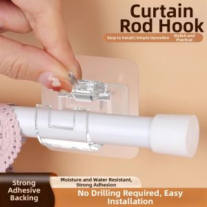 YUHANG | No-Drill Adhesive Curtain Hook Door Curtain Rod Clip Fixator Bracket Jig Crossbar Shower Curtain Extensible Rod Adhesive Hook