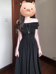 PEIZIXUAN | Đầm Dài Mùa Hè Màu Đen Elegance Pháp Một Bờ Vai