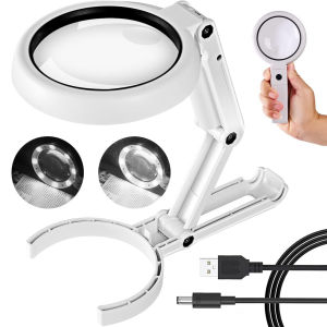 11x 5x Magnifying Glass With Light And Stand Foldable Handheld Desk Magnifier Dimmable For Close Work Macular Seniors Reading