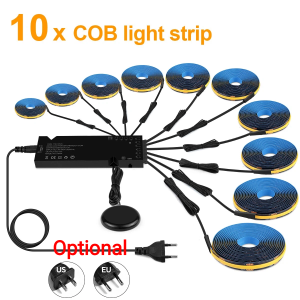 6-in-1 Hand Scan LED Strip Kit No Hole Penetrating Touch Dimmer Black PCB COB Under Cabinet Lighting for Background Wall Decor