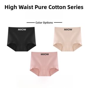 miiow | High Waist Pure Cotton Underwear Womens New 2025 Antibacterial Flat Angle No Butt Squeezing Seamless Briefs Short Pants