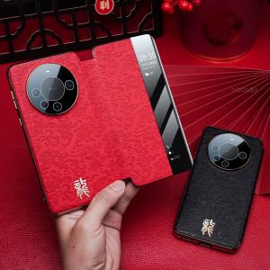 Ultra-Thin Genuine Leather Flip Cover for Huawei Mate70Pro Smart Protective Case Full Lens Protection Anti-Fall P50 Compatible