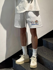 Quần Short Thể Thao Mùa Hè Rộng Rãi in Họa Tiết Hoạt Hình Phong Cách Mỹ Cho Nam Quần Năm Điểm Có Dây Rút Quần Thường Ngày