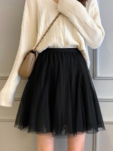 Black Mesh A-Line Mini Skirt plus Size Womens Base Layer Skirts Summer 2021 High Waist Pure Color Versatile Short Skirts