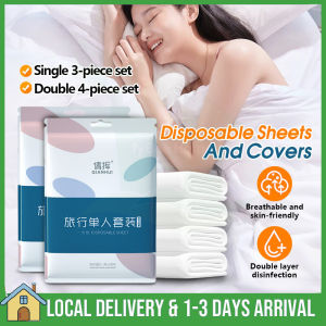 Disposable Bed Sheets Set 一次性旅行床单套 Non Woven Single Bed Double Bed Travel Bed Sheet SetHotel Bedsheets 被罩枕套四件套旅行双人床上用品床单