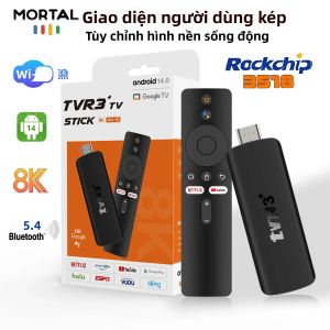 Android 14 TVR3+ 8K Full HD TV Stick WiFi 6 Thiết Bị Phát Đa Phương Tiện Không Dây Với Google Voice Netflix BT5.0 Dual-UI RK3518
