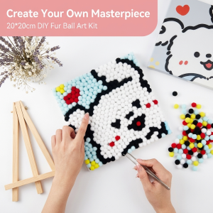 Cute Panda Velvet Ball Craft Set 20×20cm No Glue Needed Easy DIY Art Thick Cardboard Painting & Room Wall Decor for Kids