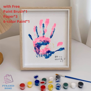 Pyramid DIY Hand Paint Wooden Shadow Box Frame with Paint Set Hand Print Photo Frame for New Born Baby Couple Painting