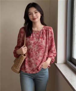 Baju Perempuan Fashion Korean Style blouse Women Chiffon Loose Fit Atmosphere Top
