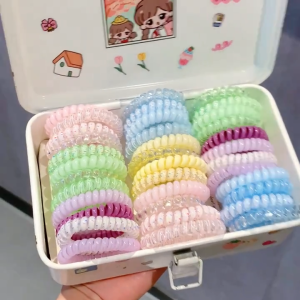 IQONICA Hair ties Candy-colored Telephone Cord Hair Ties Ponytail Hair Tie Telephone Wire Hair Ropes (16pcs all)