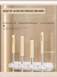 Giá Kẹp Đa Năng Cây Lau Nhà & Chổi Cốc Hút Chân Không Siêu Chắc Không Đinh Không Keo - Ji Ji Shop