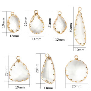 Gold Plated Copper Flat Wrapped Faceted Glass Crystal Charm Pendants Multi-Shaped For Necklace Jewelry Making Earring Findings