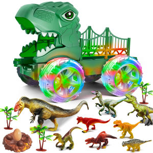 Dinosaur Truck Toys for Kids 3-6 Years Tyrannosaurus Transport Car Carrier TruckLED Color Lights Play Set for Boys and Girls