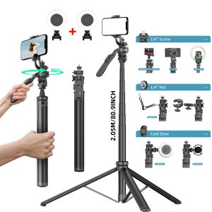 2055mm Wireless Selfie Stick Tripod with Remote Handheld Gimbal Portable Removable Fill Light Extendable Tripod with 1/4 Screw Interface for Camera Phone Live Streaming