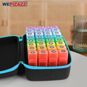 Pills Box Organizer with Travel Case Monthly Medicine Organizer with 32 Daily Compartments for Vitamin Fish Oil & Supplements