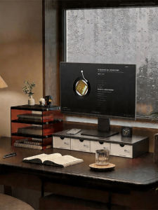 Screen Riser with Drawer Multi-level Storage Shelf