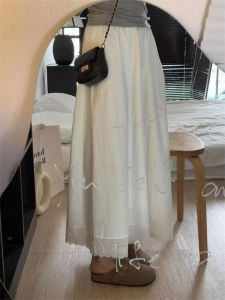 Elegant White Lace Trim A-Line Mini Skirt Womens Fashion Korean Style High Waist Umbrella Skirt Casual Breathable Skirt