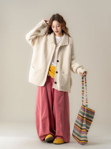 Mellow Cream White Lapel Long Sleeve Knit Cardigan Spring New Style