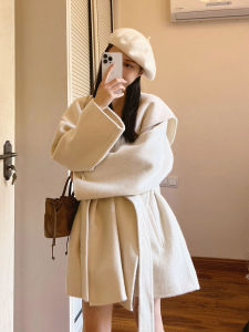 French Style Classic Style White Hooded Woolen Coat Womens Fall and Winter Socialite Lightly Mature Elegant Fancy Cloak Coat