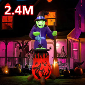 Trang Trí Phù Thủy Bơm Hơi Halloween 24M Với Đèn LED Ngọn Lửa Ngoài Trời Sân Vườn Nhà Đạo Cụ Lễ Hội