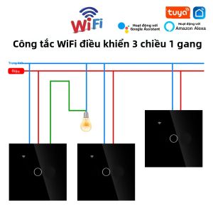 Công Tắc Cảm Ứng WiFi 1 Gang 2/3 Chiều Đèn Nền Xanh Cho Cầu Thang Phòng Ngủ Điều Khiển Bằng Ứng Dụng Tuya Smart Life Alexa Tiêu Chuẩn EU