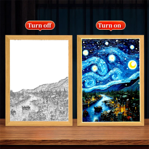 Light Painting Picture Frame Led Night Light Moon Lamp Van Gogh Starry Sky Wall Art Oficina Bedroom Home Room Decor Friend Gifts