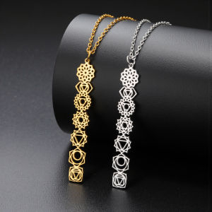 Yoga Meditation Jewelry 7 Chakra Flower Necklaces for Women Stainless Steel Amulet Necklaces Birthday Gift Wholesale New