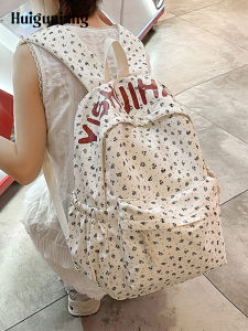 กระเป๋าเป้สะพายหลังผ้าไนลอนลายดอกไม้สำหรับผู้หญิง กระเป๋าเป้สะพายหลังสไตล์เกาหลี กระเป๋าสะพายไหล่แบบลำลองสำหรับฤดูร้อน