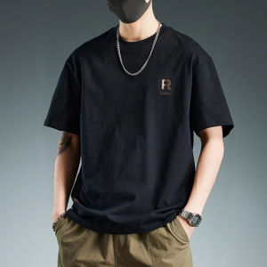 Mens Fashionable Cotton T-shirt Short Sleeve Loose Fit round Neck Pure Cotton Summer Casual Urban Style Streetwear